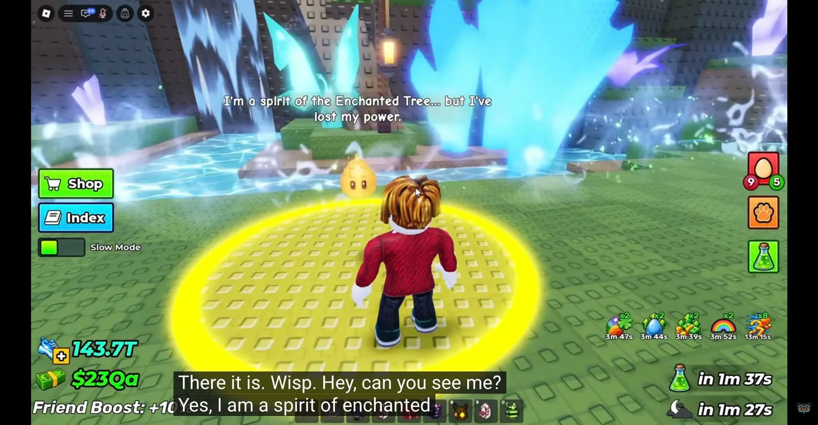 Owlzo gameplay frame at 0:05: Find the golden Wisp